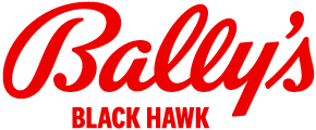 words Bally's Black Hawk in red font