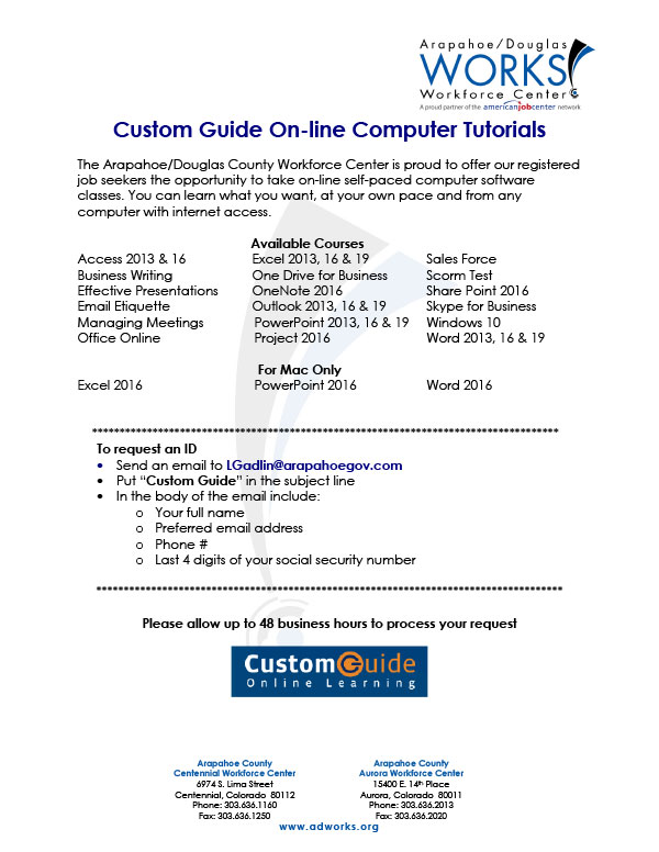 Custom Guide On-line Computer Tutorials flyer cover